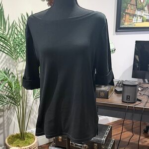 Womens Lauren Ralph stretch cotton blend boat, neck, top, black, extra large